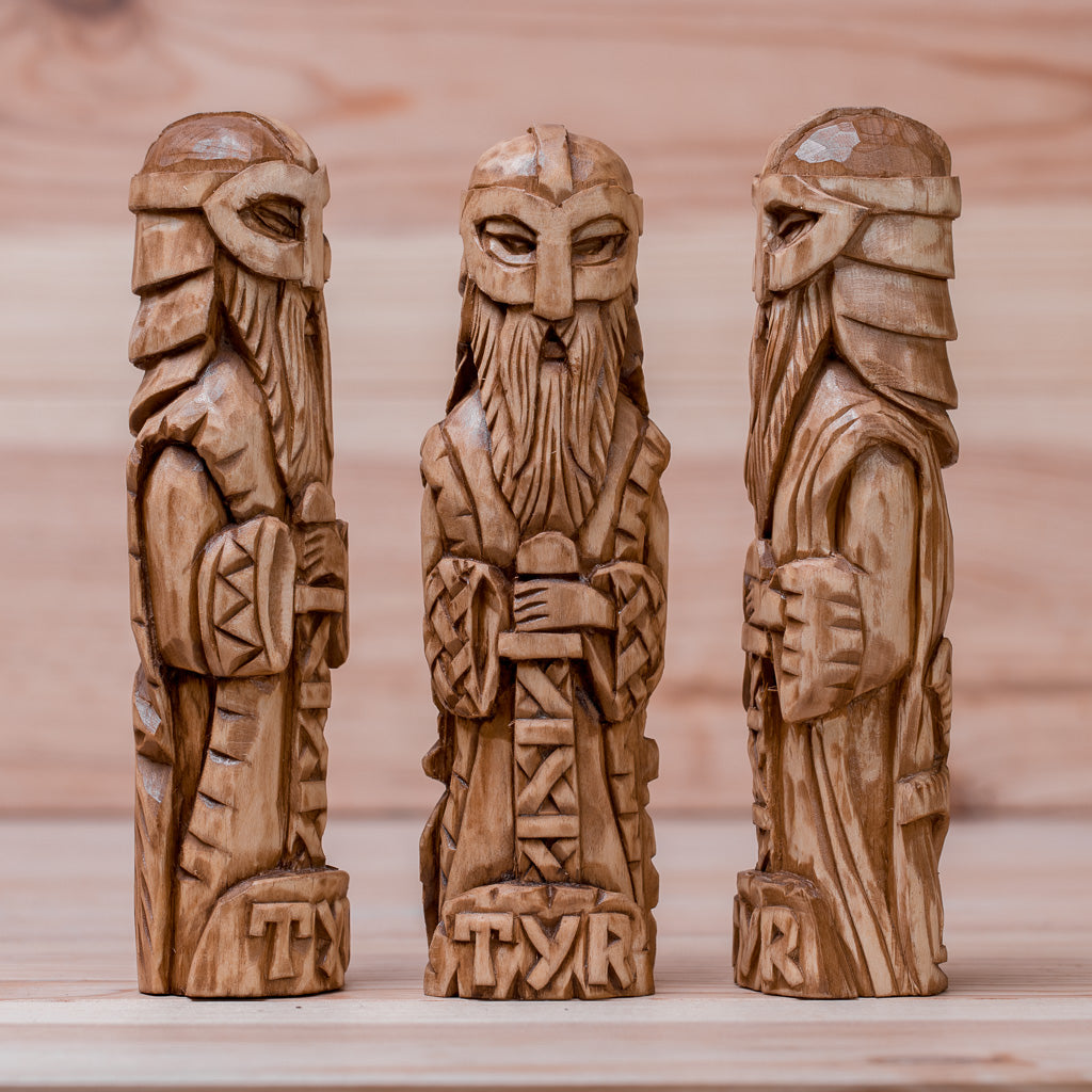 Tyr God Hand Carved Wood Statue – Skullvikings