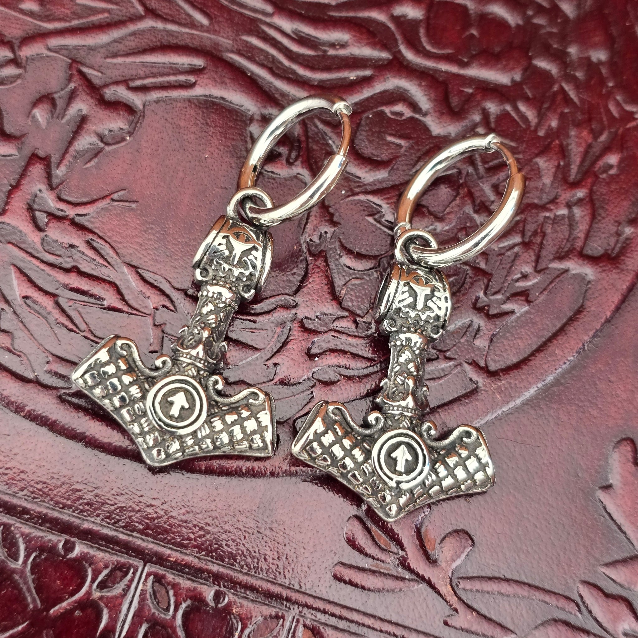 NKlaus Orecchini Uomo Donna Martello Di Thor Mjolnir - Argento 925 Ossidato - Gioielli Vichinghi