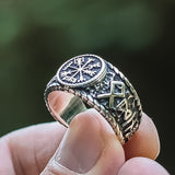 Sterling Silver Vegvisir and Rune Ring