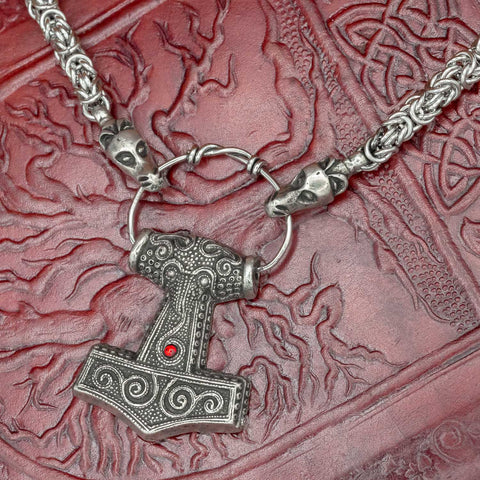 Dragon Head Asgard Kings Chain with Skane Thor's Hammer (Red)