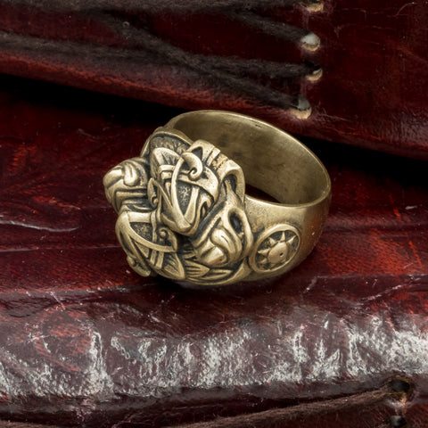 Bronze Skoll and Hati Wolves Ring