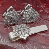 Stainless Steel Gnezdovo Mask Cufflinks and Tie Clip set