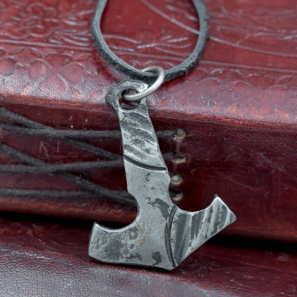 norse viking skullvikings hand forged traditional thors hammer pendant on leather