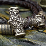 Bronze Thor's Hammer (Mjolnir) Leather Hook Bracelet