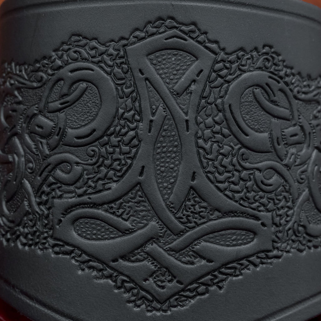 skullvikings viking norse larp larping wide leather cuff short arm bracer thor's hammer uk