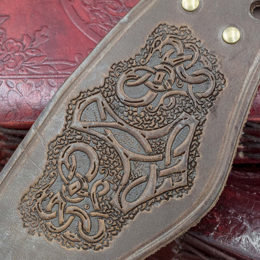 skullvikings viking norse larp larping brown wide leather cuff short arm bracer thor's hammer uk