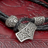 Skane Thor's Hammer (Mjolnir) Leather Hook Bracelet