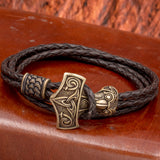 Bronze Skane Thor's Hammer (Mjolnir) Leather Hook Bracelet