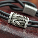 Silver plated Valknut Leather Hook Bracelet