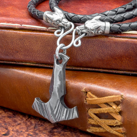 Forged Thor's Hammer on Thick Leather Cord