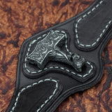 Oseberg Thor's Hammer Black Leather Cuff