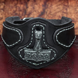 Oseberg Thor's Hammer Black Leather Cuff