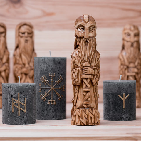 Tyr God Hand Carved Wood Statue (runes)