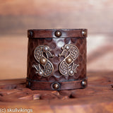 Leather Wristguard with Double-Headed Dragons