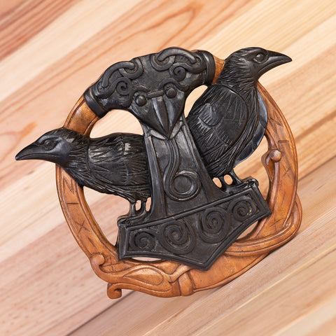 Thor's Hammer and Black Ravens Wall Hanging