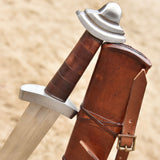 11c. Viking Sword with leather scabbard, practical blunt