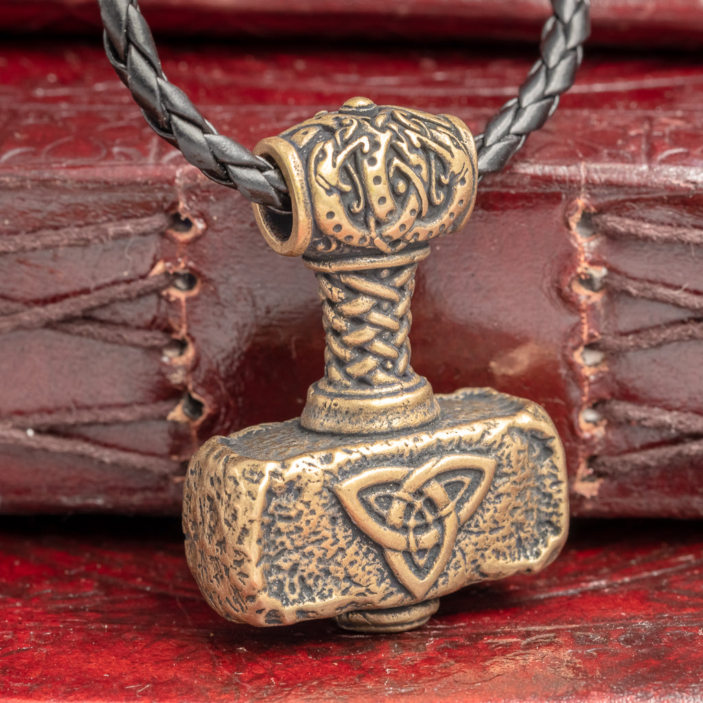 thumbnail image 2 of Dryad Design Bronze Thor’s Hammer Mjolnir Pendant – Norse Viking Asatru Jewelry With Runes 2 of 6