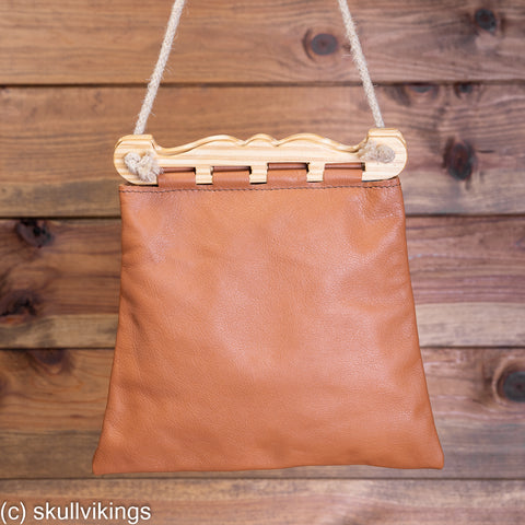 Brown Hedeby Viking Handbag with wood handles