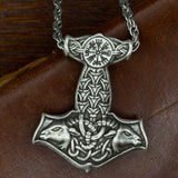 thors hammer viking pendant with goats on a chain
