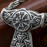 thors hammer viking pendant with goats on a chain