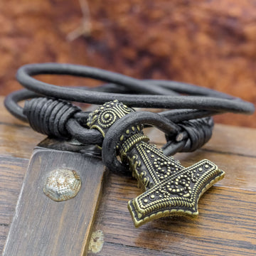 thors hammer mjolnir leather hook viking bracelet