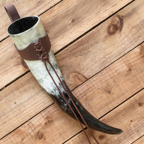 viking norse skullvikings brown leather holder drinking horn gift set 