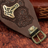 Brown Mjolnir Leather Wide Cuff