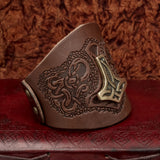 Brown Mjolnir Leather Wide Cuff