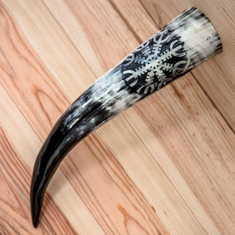 Helm of Awe Carved Out Drinking Horn
