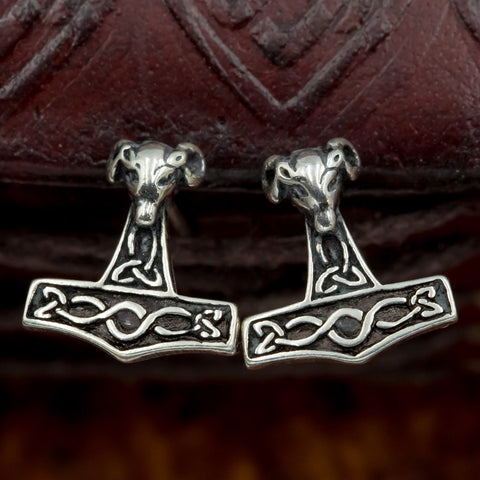 925 Sterling Silver Thor's Hammer (Mjolnir) Earrings